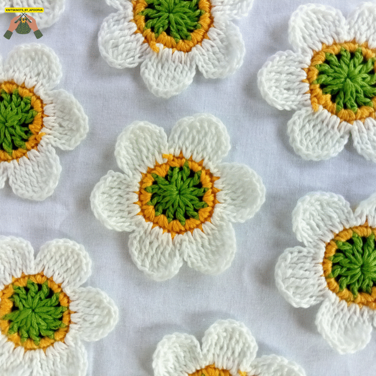 "Handmade crochet flower petal by Knits & Knots by Apoorva – decorative crochet design"