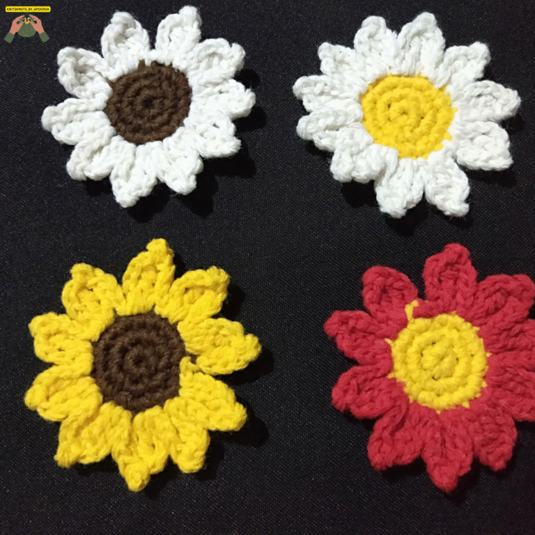 "Handmade crochet flower by Knits & Knots by Apoorva – decorative crochet design"