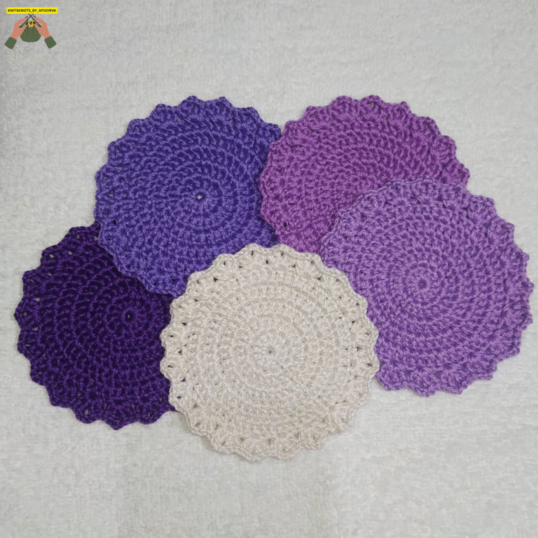 "Handmade crochet doily mat by Knits & Knots by Apoorva – elegant table and home décor"